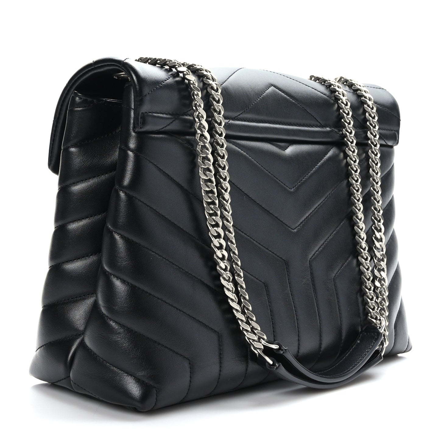 Calfskin Y Quilted Monogram Medium Loulou Chain Satchel Black