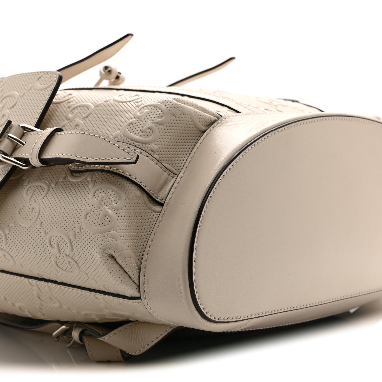 Gucci Piuma Calfskin Jumbo GG Embossed Double Buckle Backpack Mystic White 9 of 10