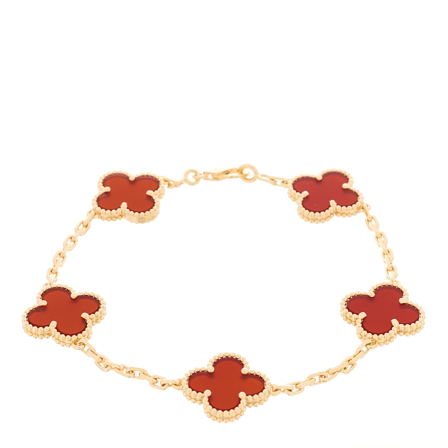 18K Yellow Gold Carnelian 5 Motifs Vintage Alhambra Bracelet