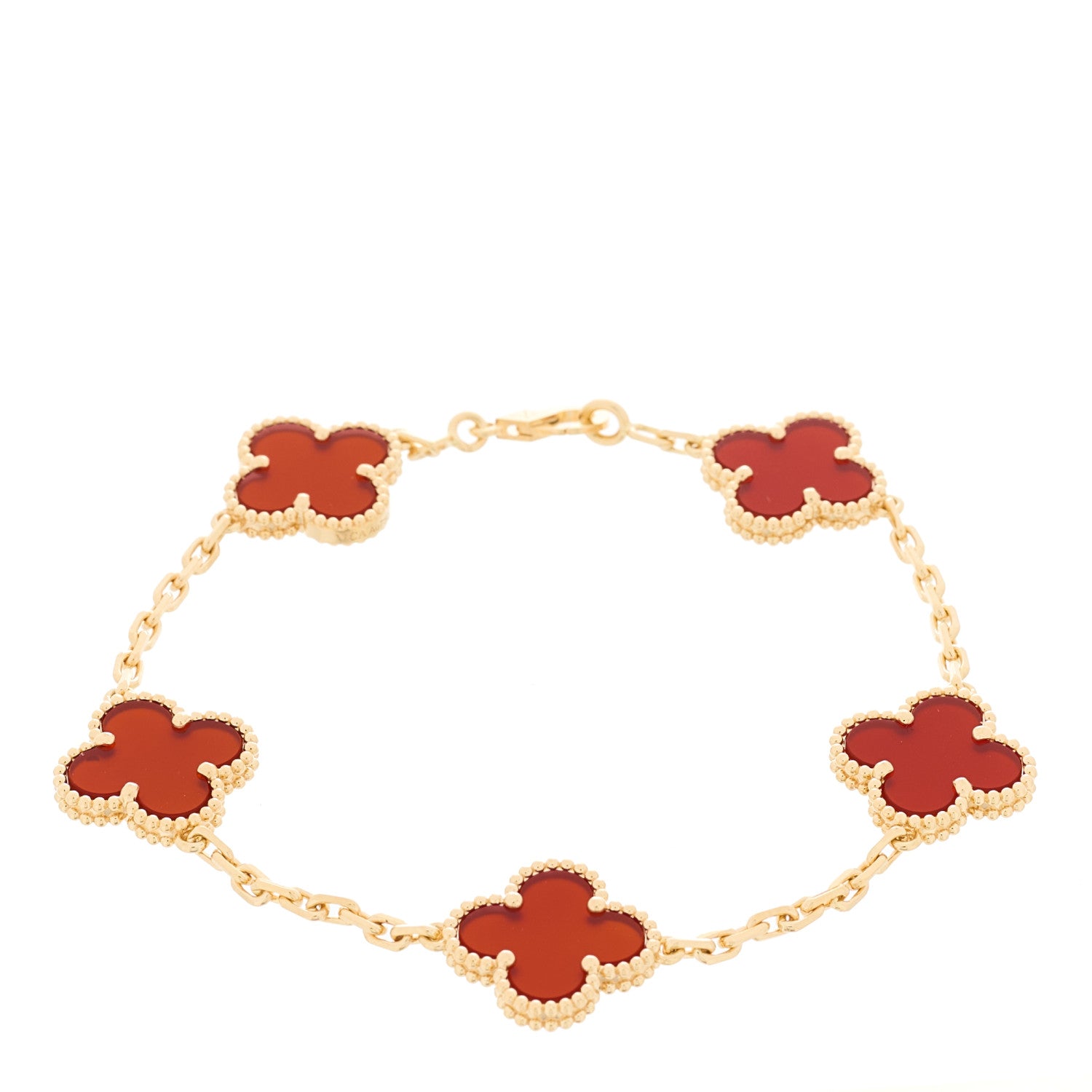Van Cleef & Arpels 18K Yellow Gold Carnelian 5 Motifs Vintage Alhambra Bracelet 1 of 5