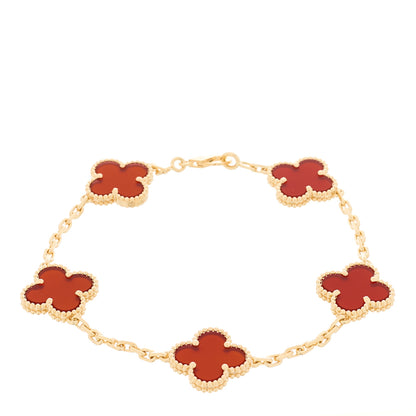 Van Cleef & Arpels 18K Yellow Gold Carnelian 5 Motifs Vintage Alhambra Bracelet 1 of 5