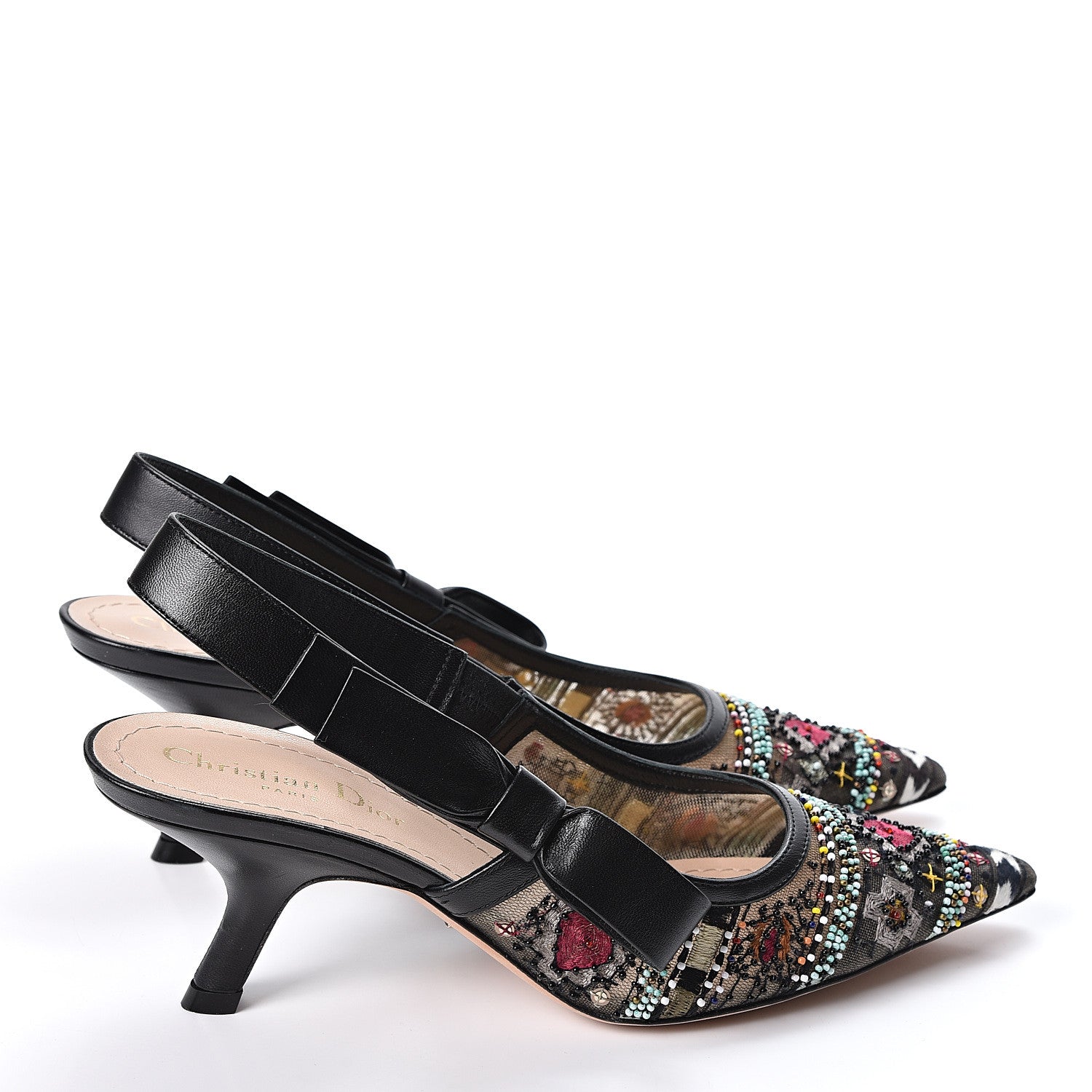 Christian Dior Embroidered Calfskin Beaded Sweet D Sling-Back Pumps 37.5 Multicolor 4 of 10