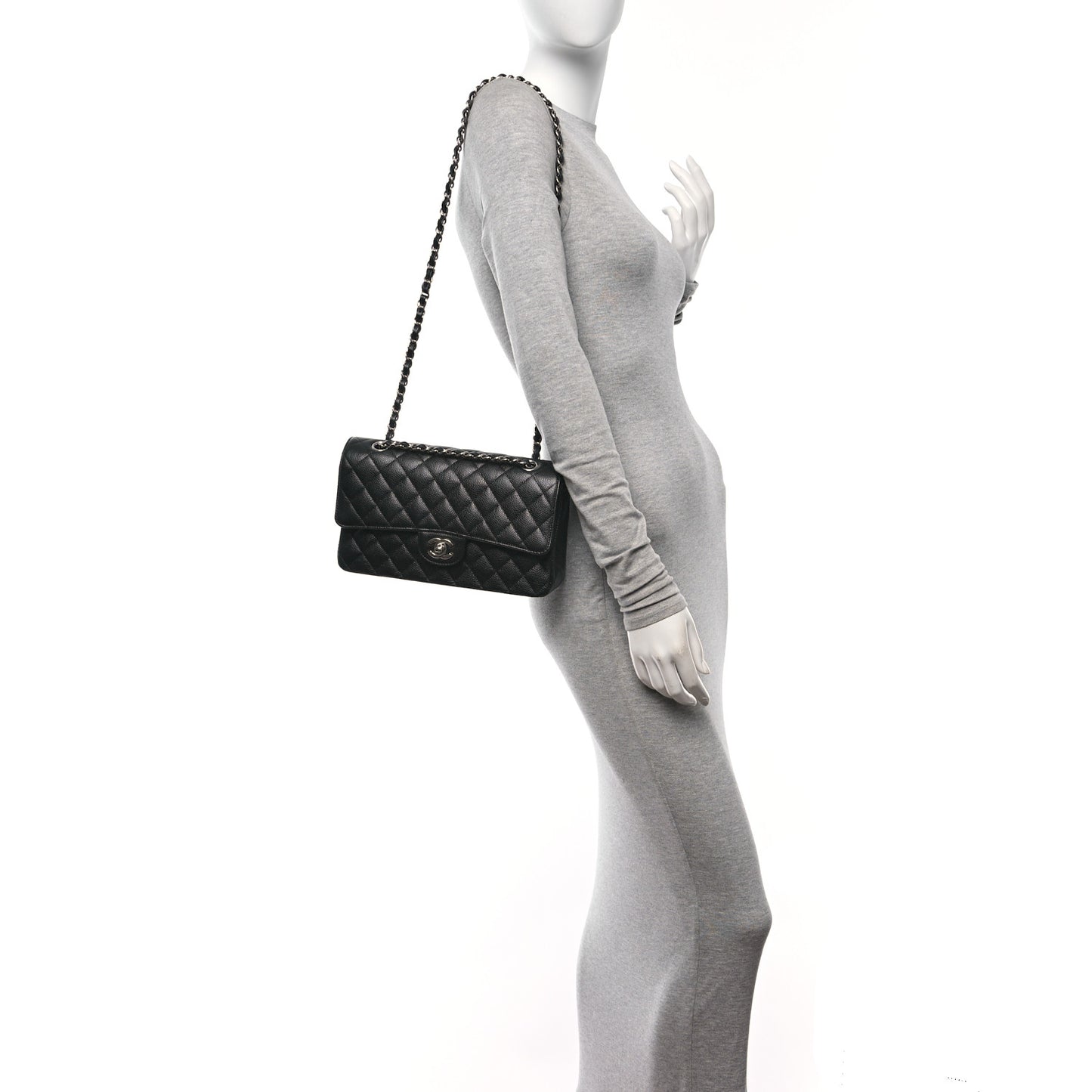 Caviar Quilted Medium Double Flap Black