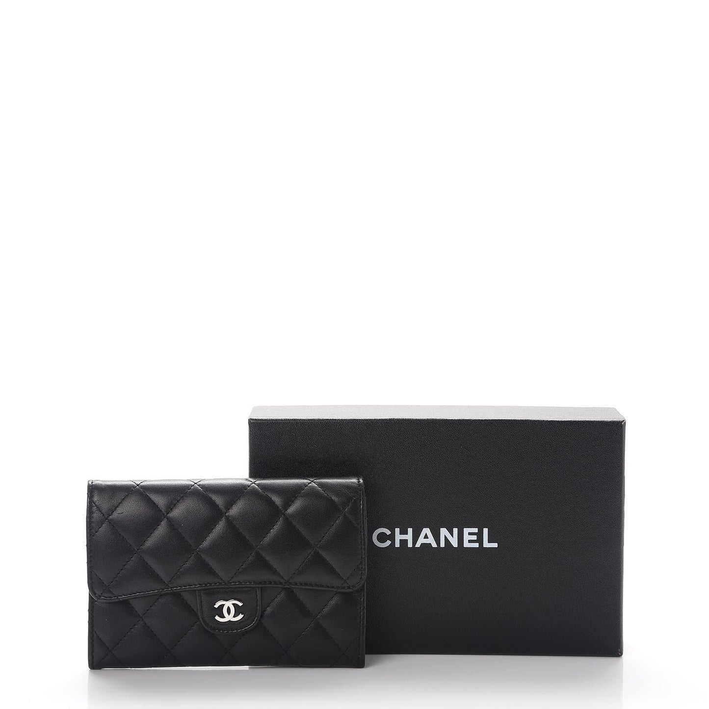 Lambskin Quilted Small Flap Wallet Black