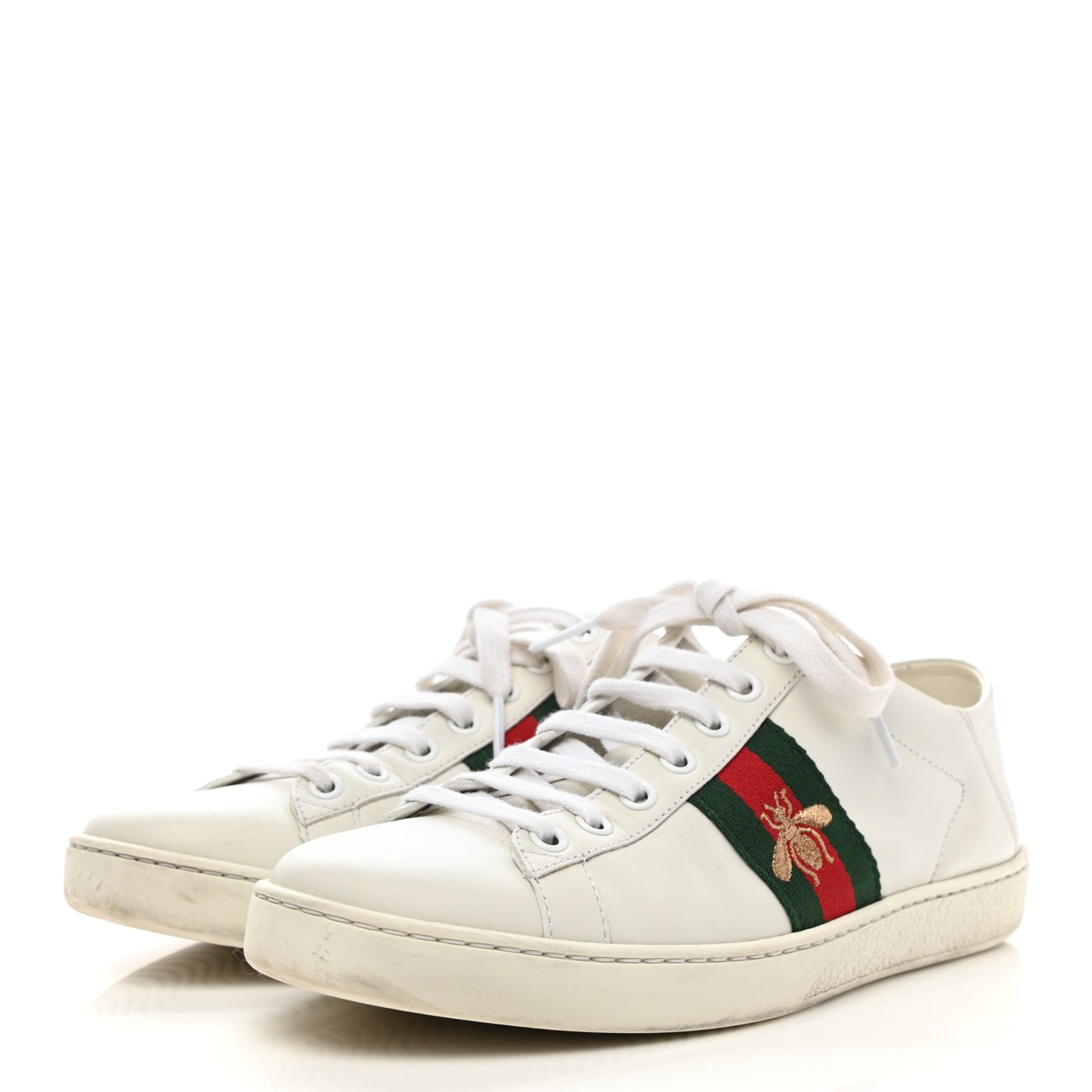 Calfskin Web Bee Embroidered Womens Ace Sneakers 38 White Green