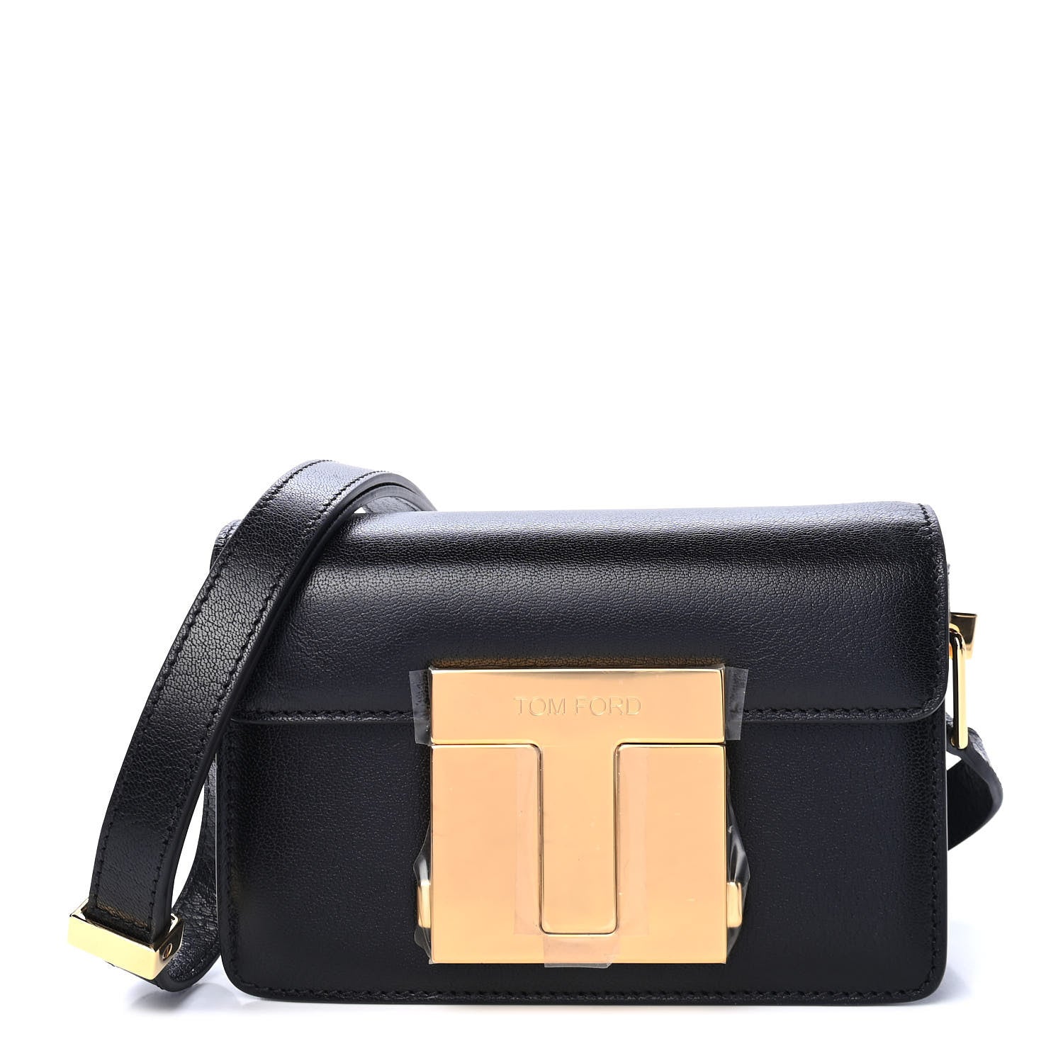 Tom Ford Shiny Goatskin Small T Clasp Shoulder Bag Black 1 of 5