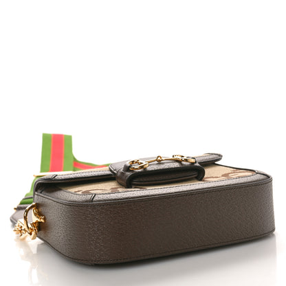 Gucci Monogram Jumbo GG Textured Dollar Calfskin Web Mini Horsebit 1955 Shoulder Bag Camel Ebony New Acero 9 of 11