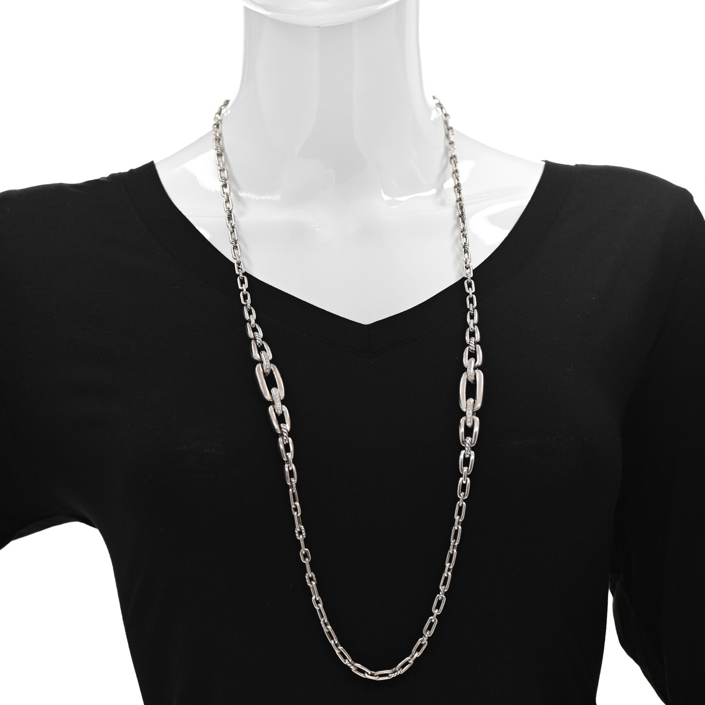 Sterling Silver Diamond Wellesley Long Chain Link Necklace