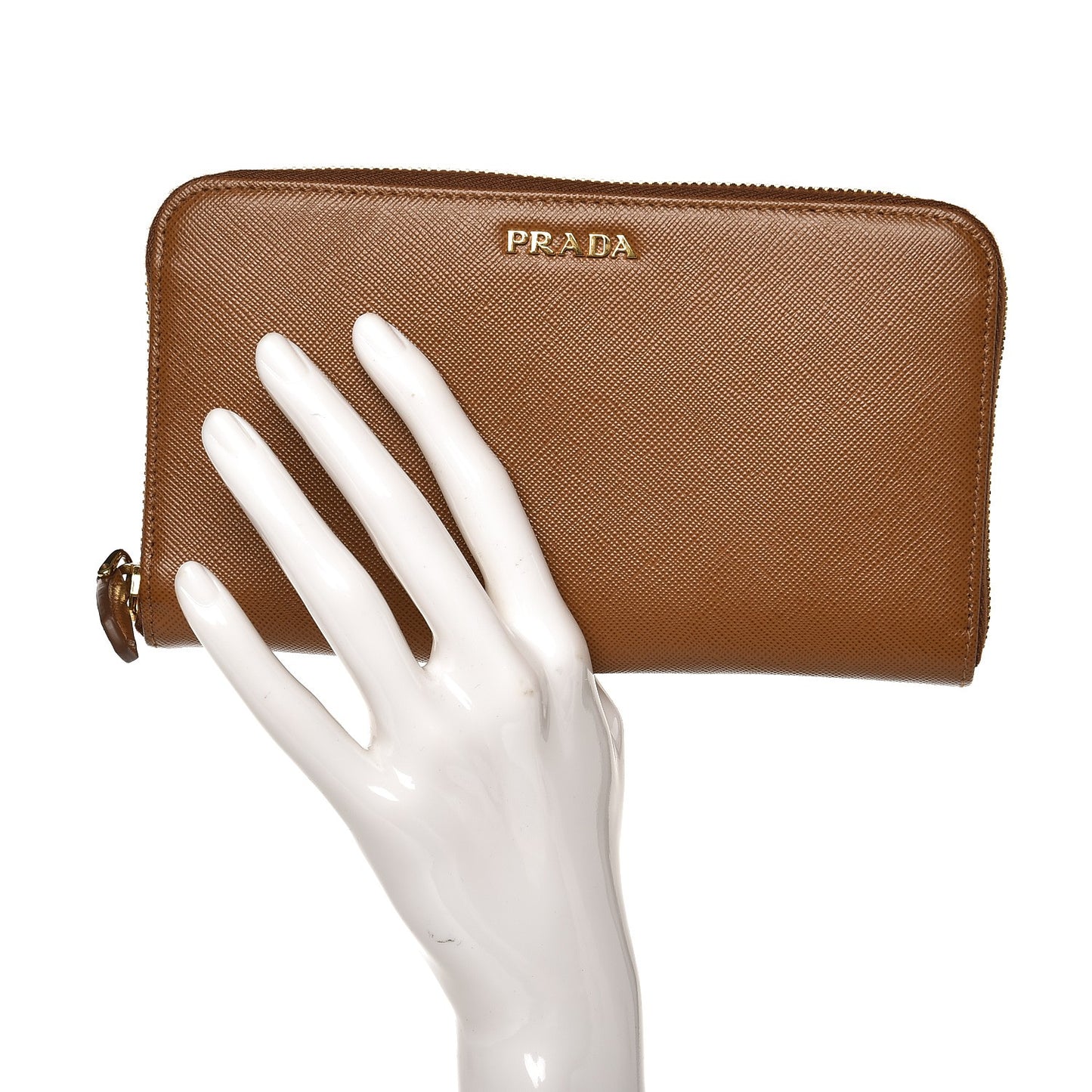 Saffiano Double Zip Around Wallet Caramel Fuoco