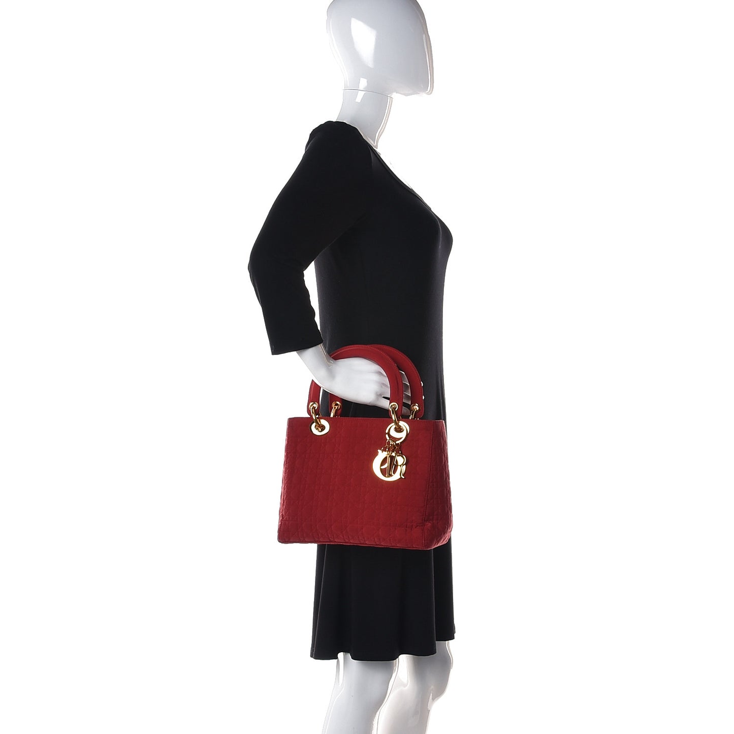Nylon Cannage Medium Lady Dior Red