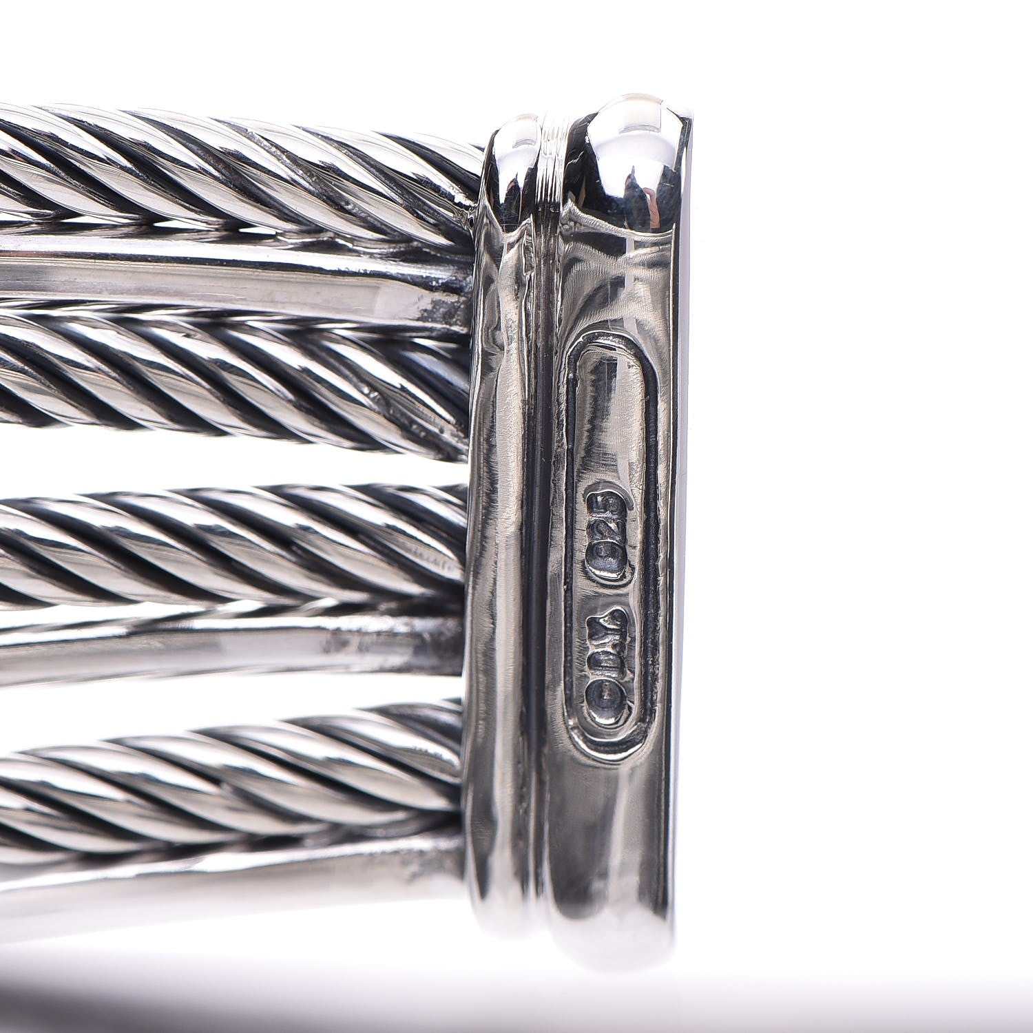 David Yurman Sterling Silver Diamond Crossover Four Row Cuff Bracelet 3 of 3