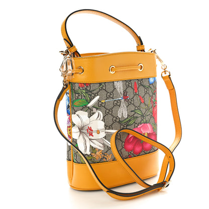 Gucci GG Supreme Monogram Flora Small Ophidia Bucket Bag Beige Multicolor Crop 2 of 11
