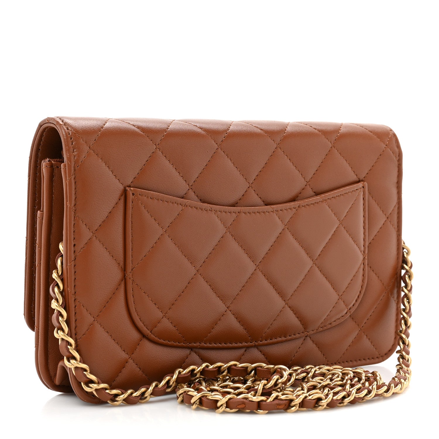 Chanel Lambskin Quilted Studded CC Wallet On Chain WOC Light Brown 3 of 12