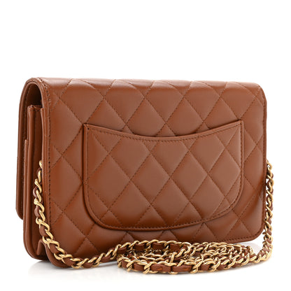 Chanel Lambskin Quilted Studded CC Wallet On Chain WOC Light Brown 3 of 12
