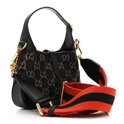 Gucci Jacquard Black Denim GG Monogram Textured Dollar Calfskin Mini Jackie 1961 Hobo Black Ivory 3 of 13