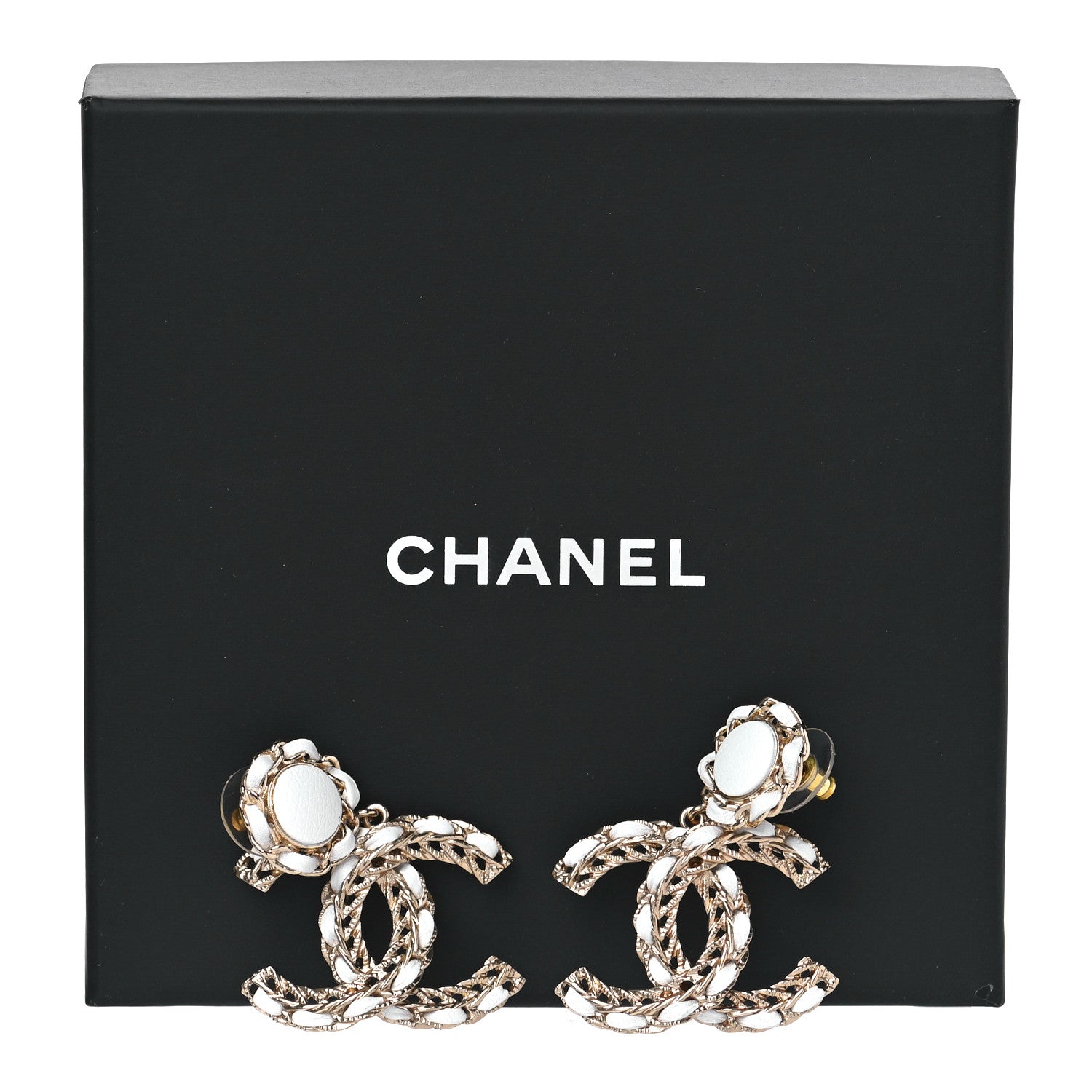 Chanel Lambskin Metal Chain CC Drop Earrings White Gold 5 of 5