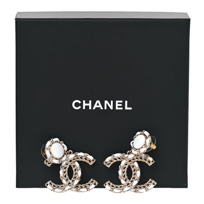 Chanel Lambskin Metal Chain CC Drop Earrings White Gold 5 of 5