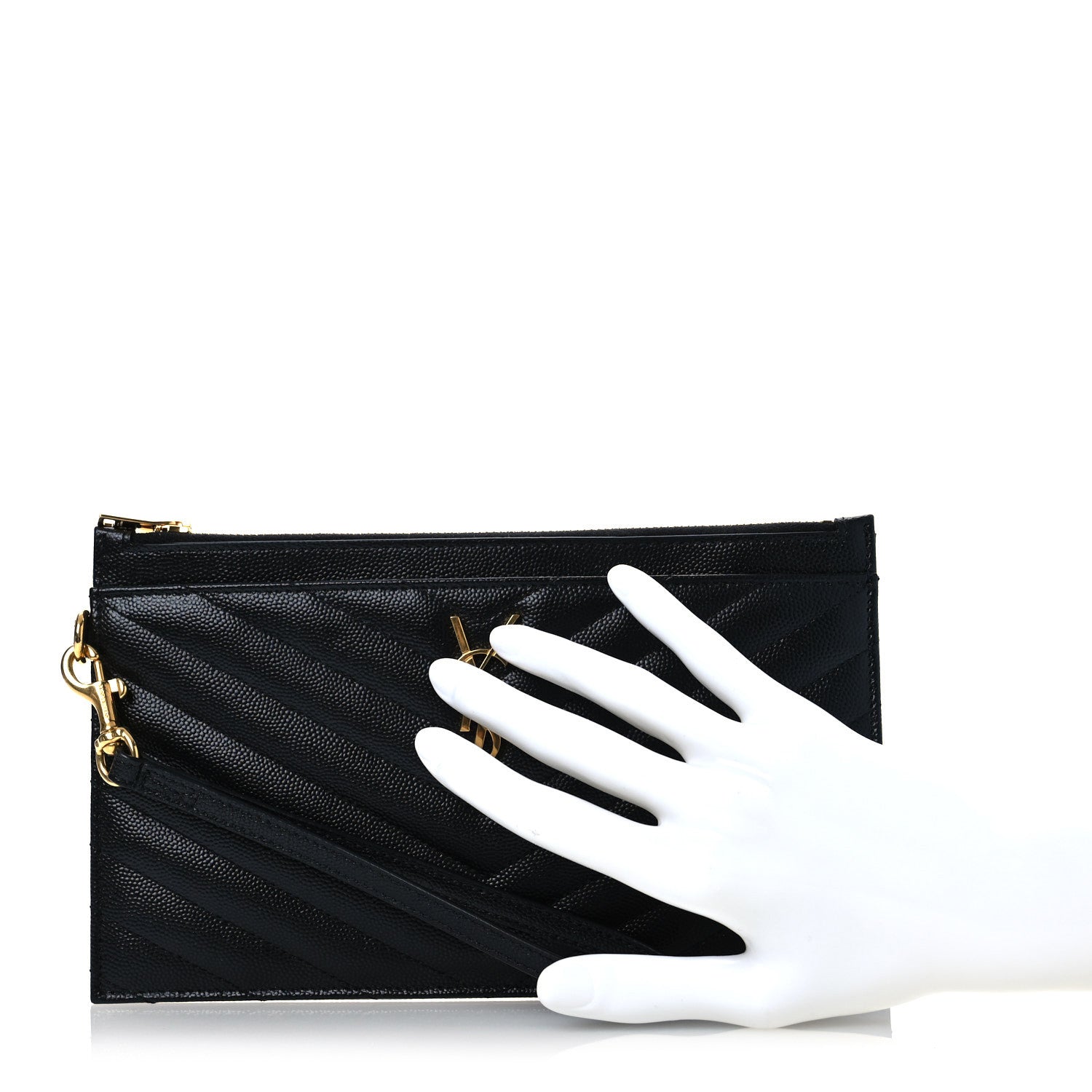Saint Laurent Grain De Poudre Chevron Monogram Large Bill Pouch Black 2 of 10