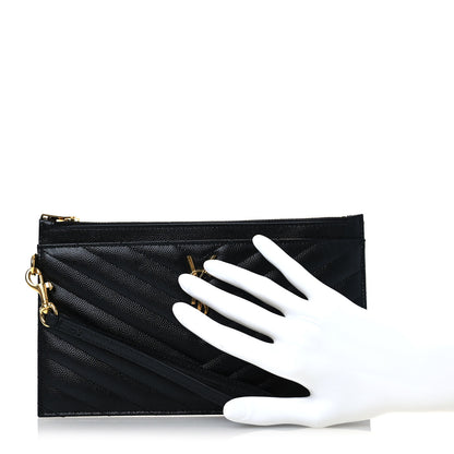 Saint Laurent Grain De Poudre Chevron Monogram Large Bill Pouch Black 2 of 10