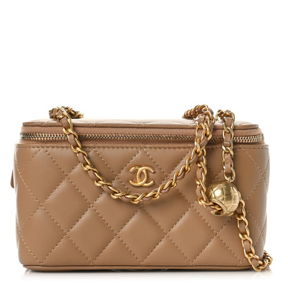 Chanel Lambskin Quilted Pearl Crush Small Vanity Case With Chain Beige 1 of 10