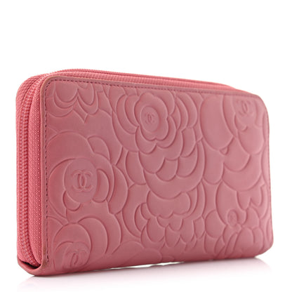 Chanel Lambskin Camellia Embossed Zip Around Large Gusset Wallet Pink 3 of 8