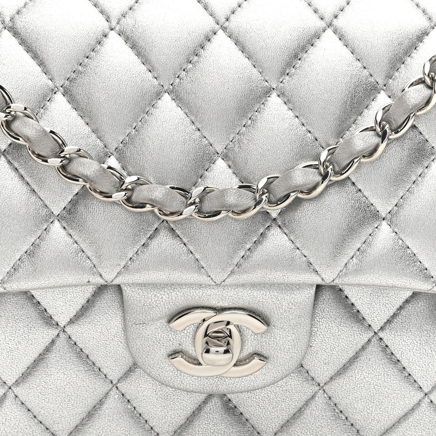 Chanel Metallic Lambskin Quilted Medium Double Flap Silver 7 of 11