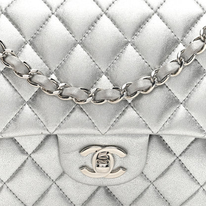Chanel Metallic Lambskin Quilted Medium Double Flap Silver 7 of 11