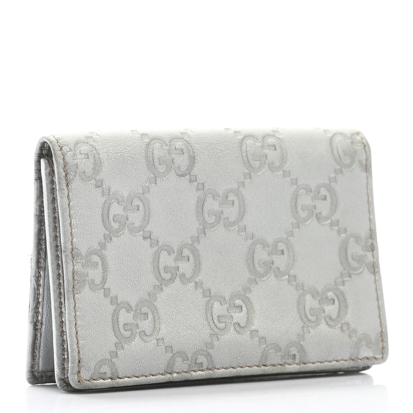 Metallic Guccissima Interlocking G Flap Card Case Silver