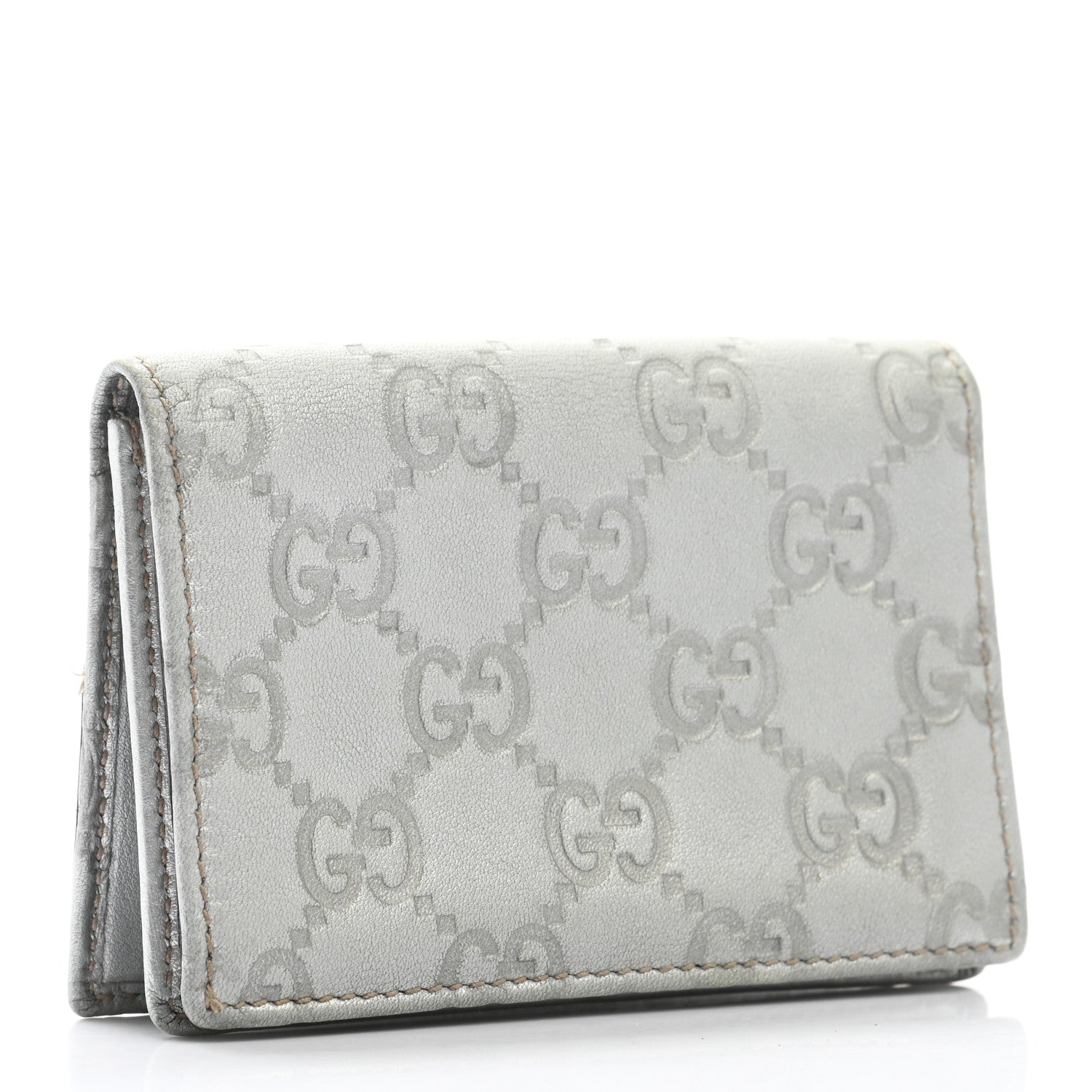 Gucci Metallic Guccissima Interlocking G Flap Card Case Silver 3 of 10