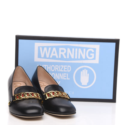Gucci Malaga Kid Sylvie Web Chain Mid Heel Loafers 35 Black 9 of 9