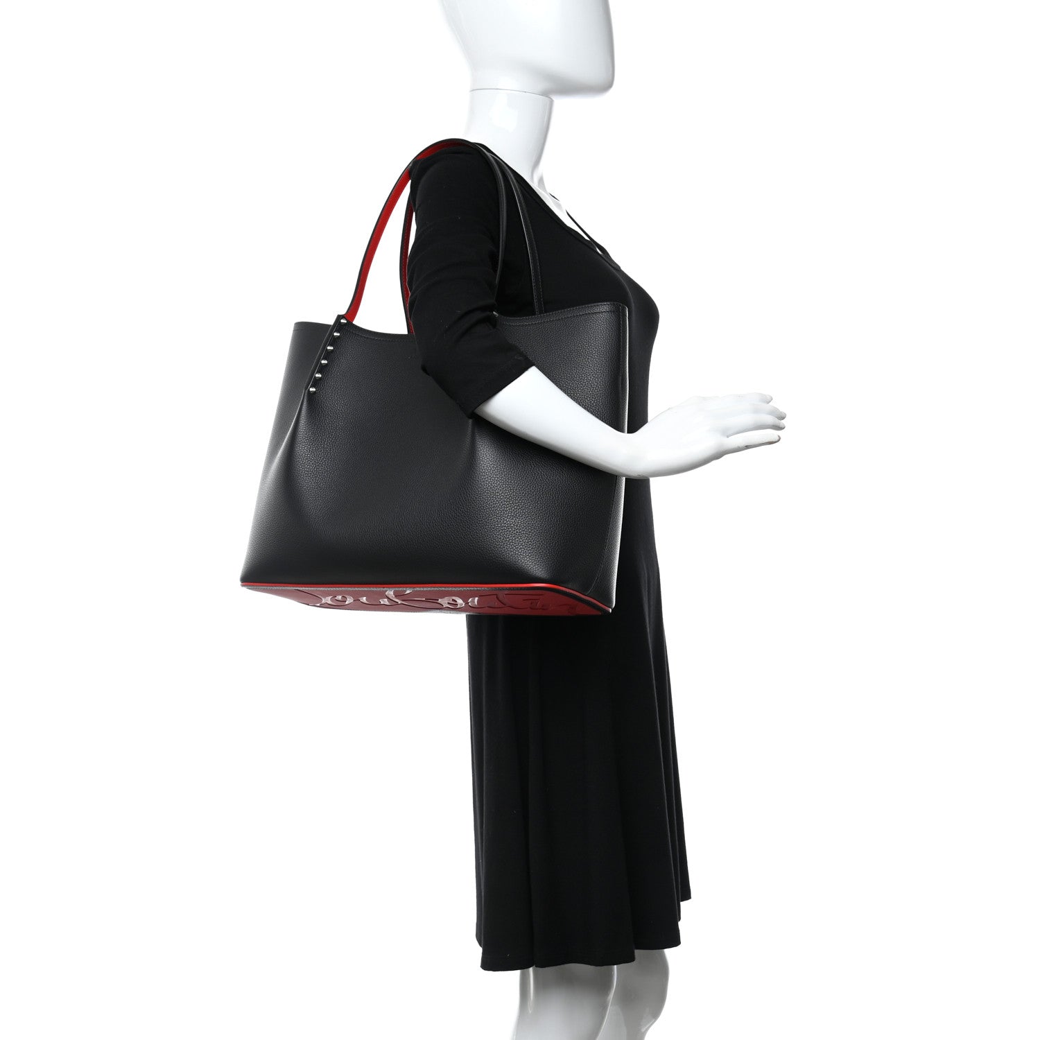Christian Louboutin Calfskin Spiked Large Cabarock Shopper Tote Black 3 of 8