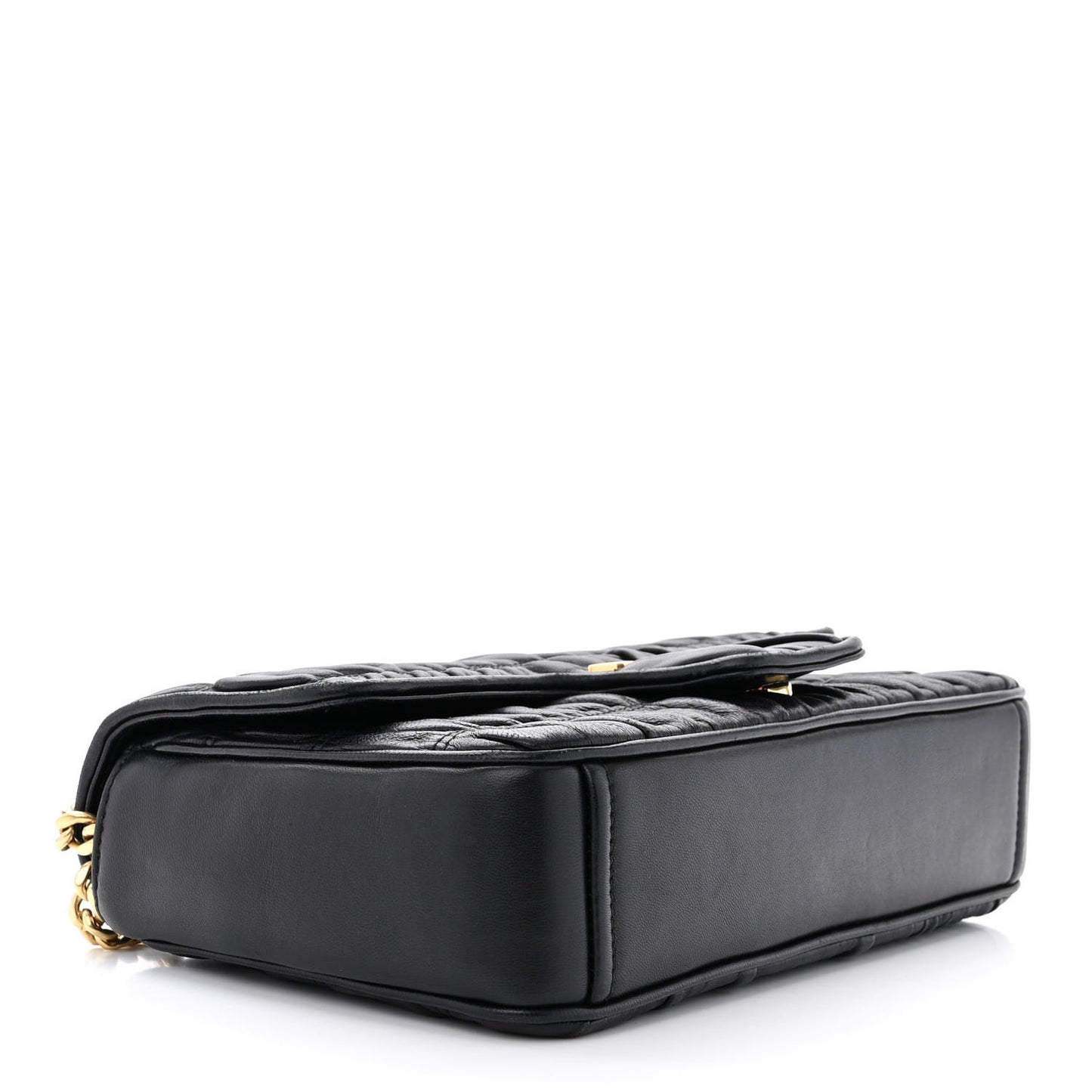 Nappa Gaufre Medium Chain Flap Shoulder Bag Black