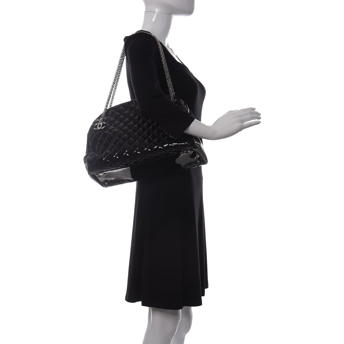 Patent Quilted Large Just Mademoiselle Bowling Bag Black