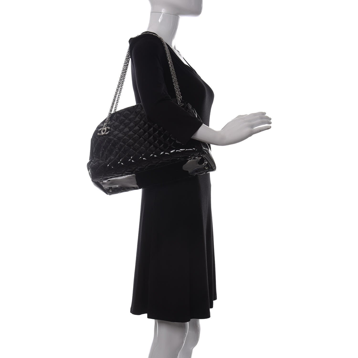 Chanel Patent Quilted Large Just Mademoiselle Bowling Bag Black 2 of 10
