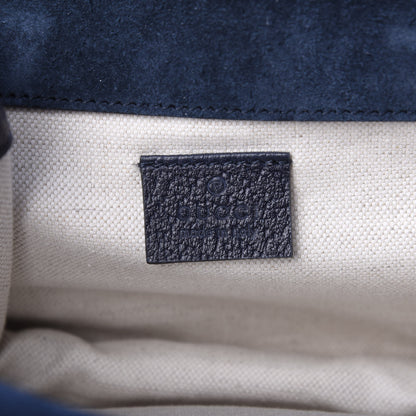 Gucci Suede Web Small Neo Vintage Double Flap Messenger Bag Blue 5 of 10