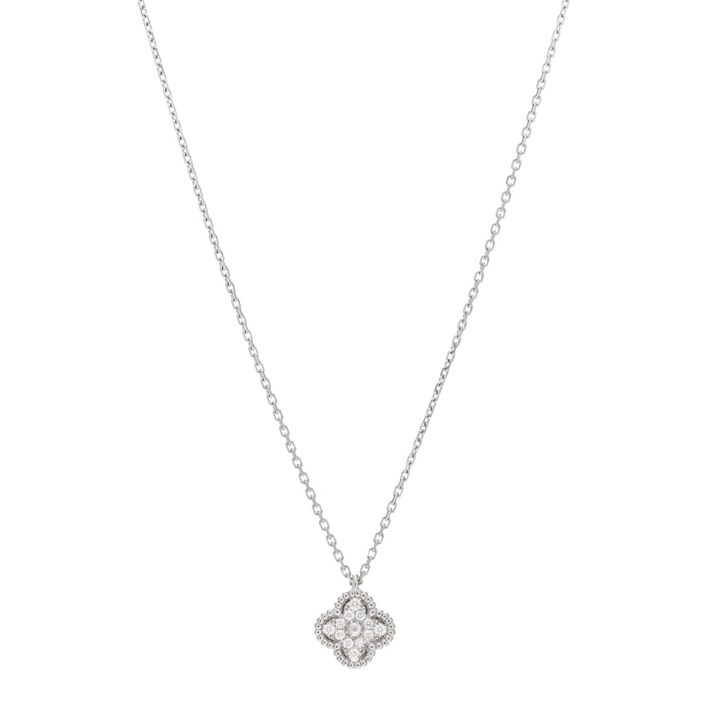 18K White Gold Diamond Sweet Alhambra Pendant Necklace