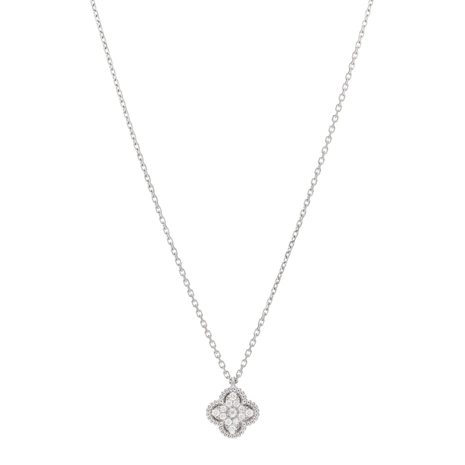 Van Cleef & Arpels 18K White Gold Diamond Sweet Alhambra Pendant Necklace 1 of 5