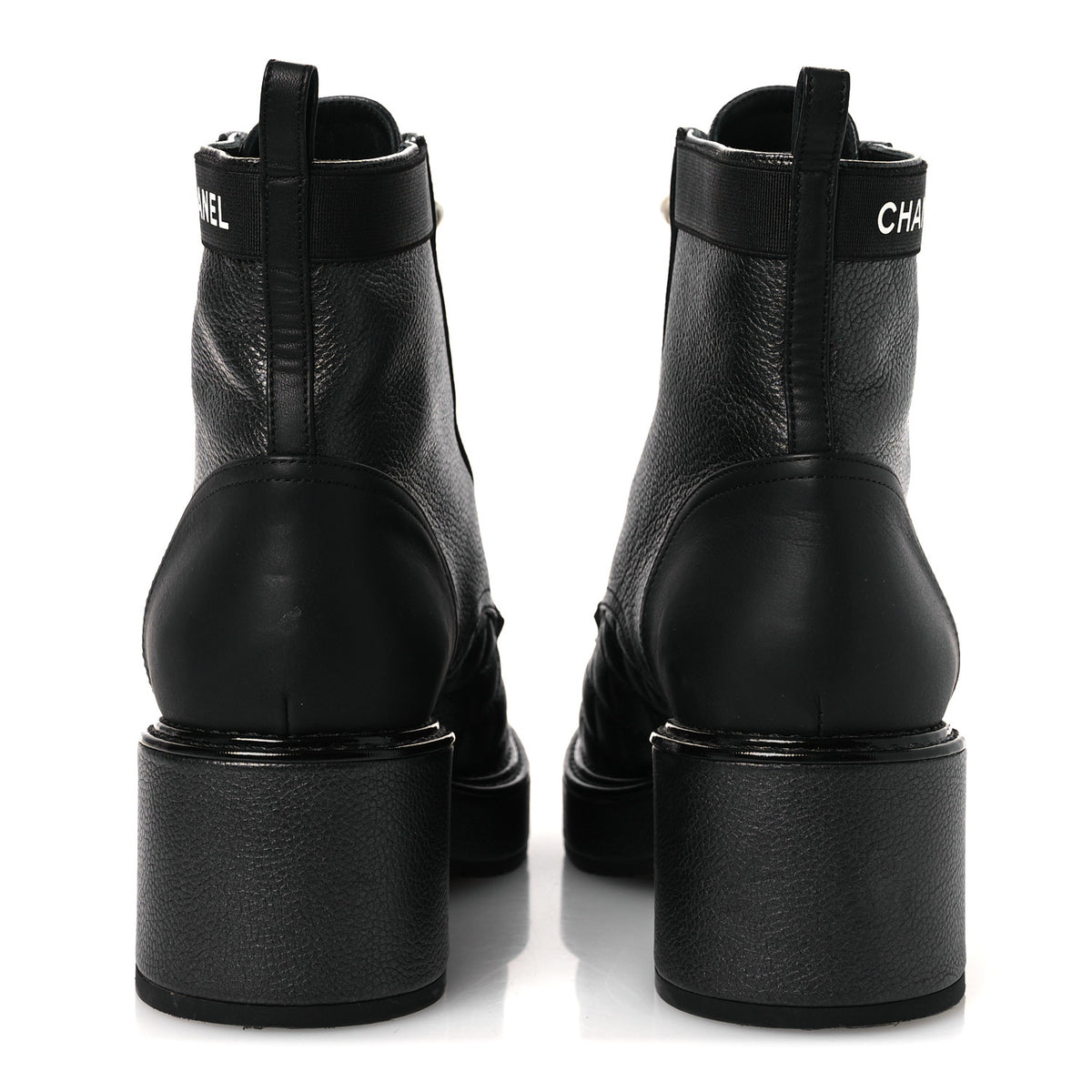 Pearly Calfskin Patent Calfskin Lace Up Combat Boots 38 Black