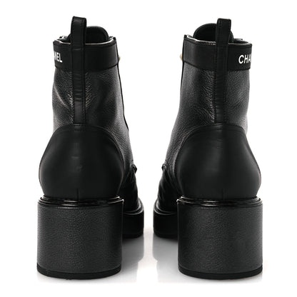 Chanel Pearly Calfskin Patent Calfskin Lace Up Combat Boots 38 Black 6 of 15