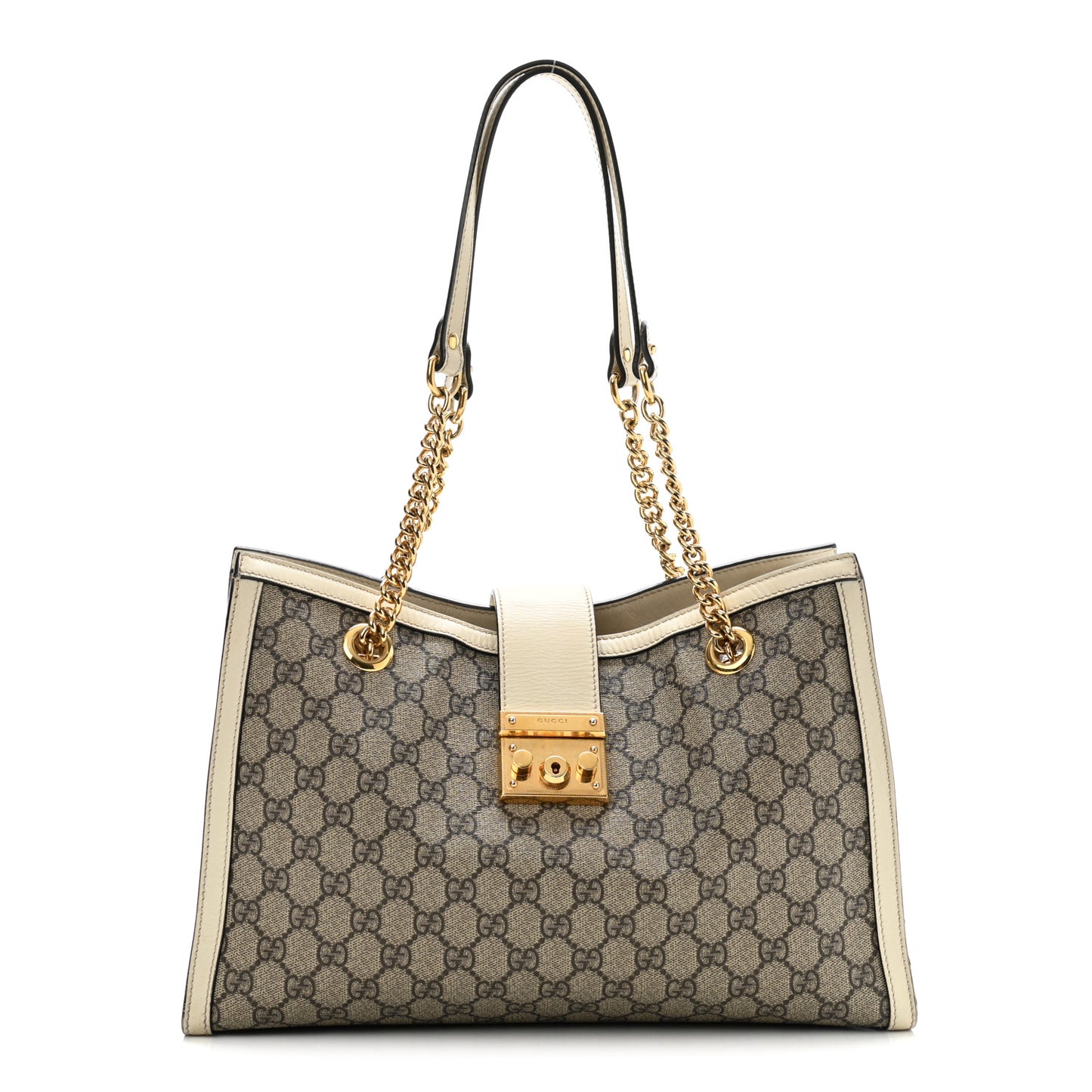 GG Supreme Monogram Medium Padlock Tote White