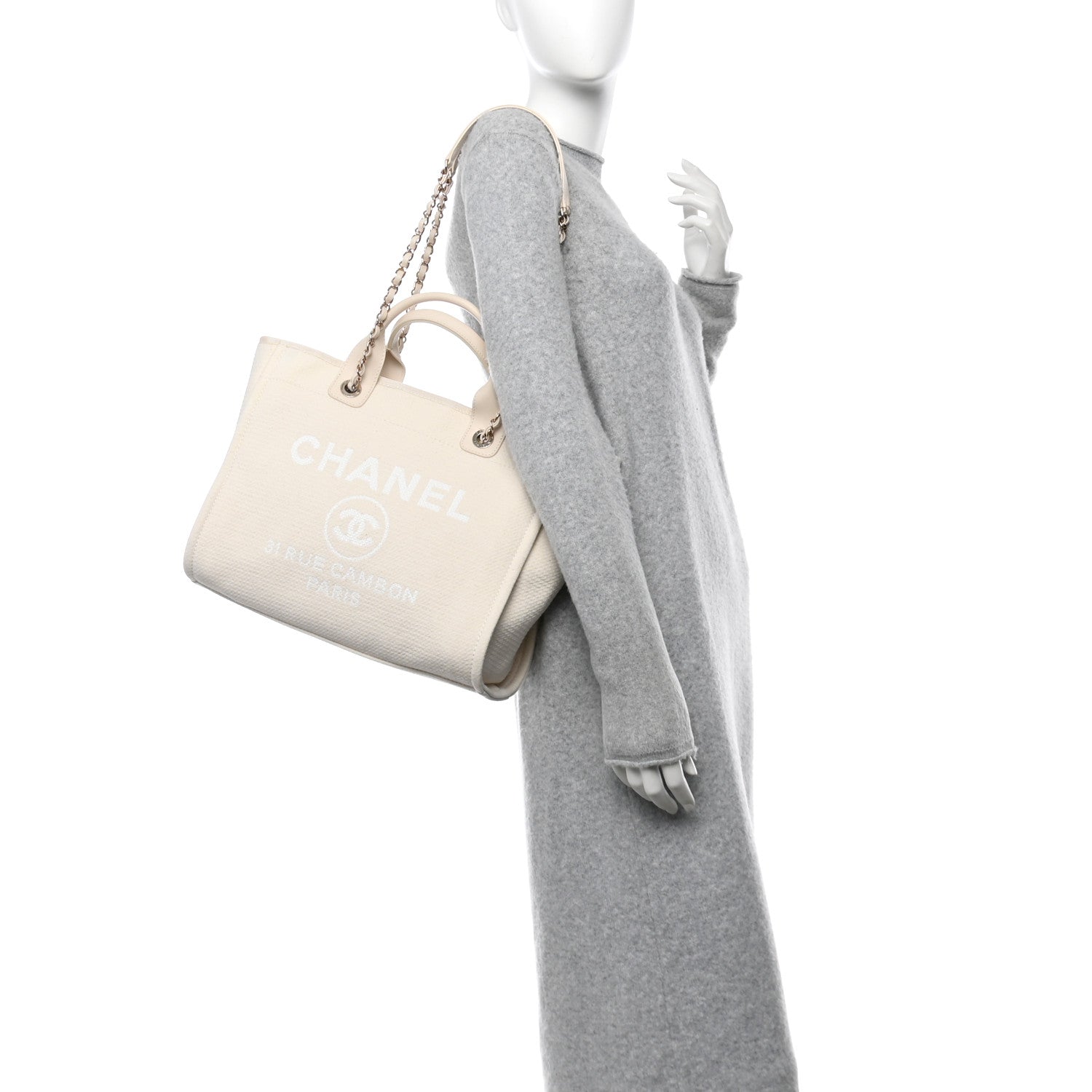 Chanel Canvas Small Deauville Tote Beige 2 of 13