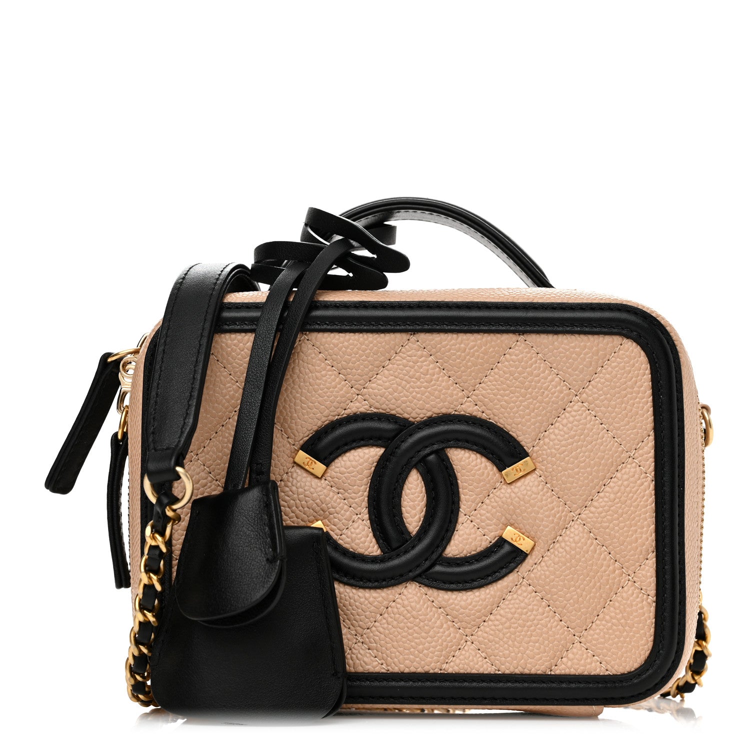 Chanel Caviar Quilted Small CC Filigree Vanity Case Beige Black 1 of 11