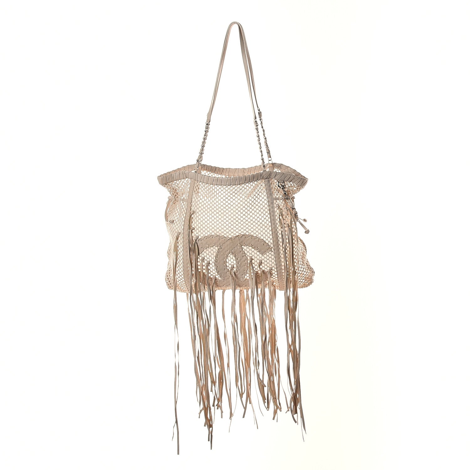 Chanel Calfskin Fringe Large La Madrague Tote Dark White 1 of 15