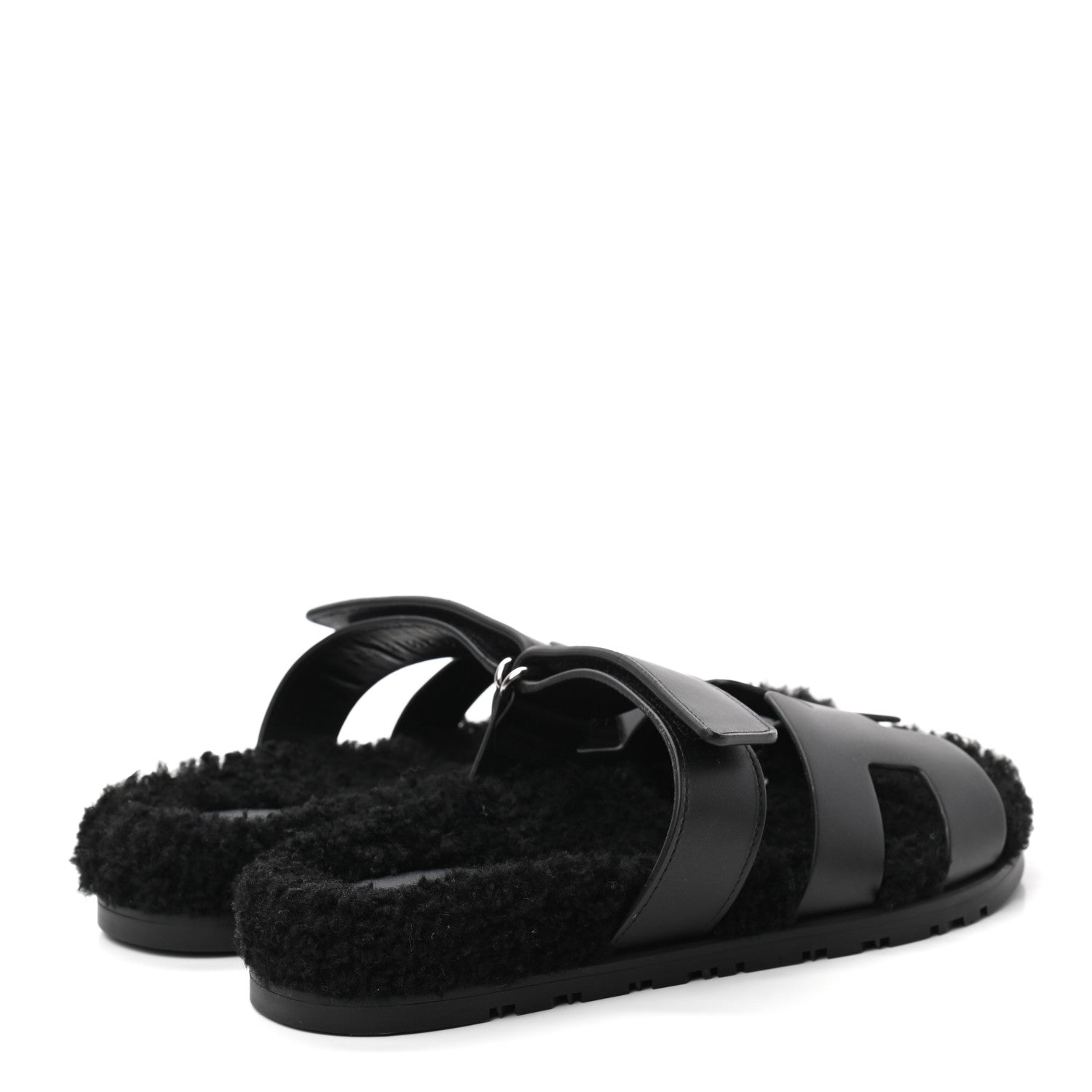 Hermes Calfskin Woolskin Womens Chypre Sandals 38 Black 4 of 8