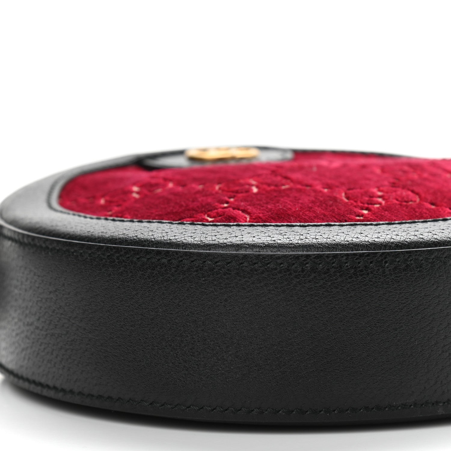 Gucci Velvet GG Monogram Textured Calfskin Round Shoulder Bag Red Cipria Black 8 of 10