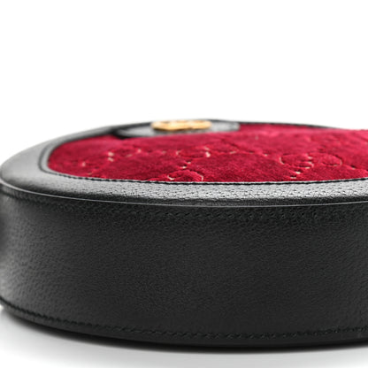 Gucci Velvet GG Monogram Textured Calfskin Round Shoulder Bag Red Cipria Black 8 of 10