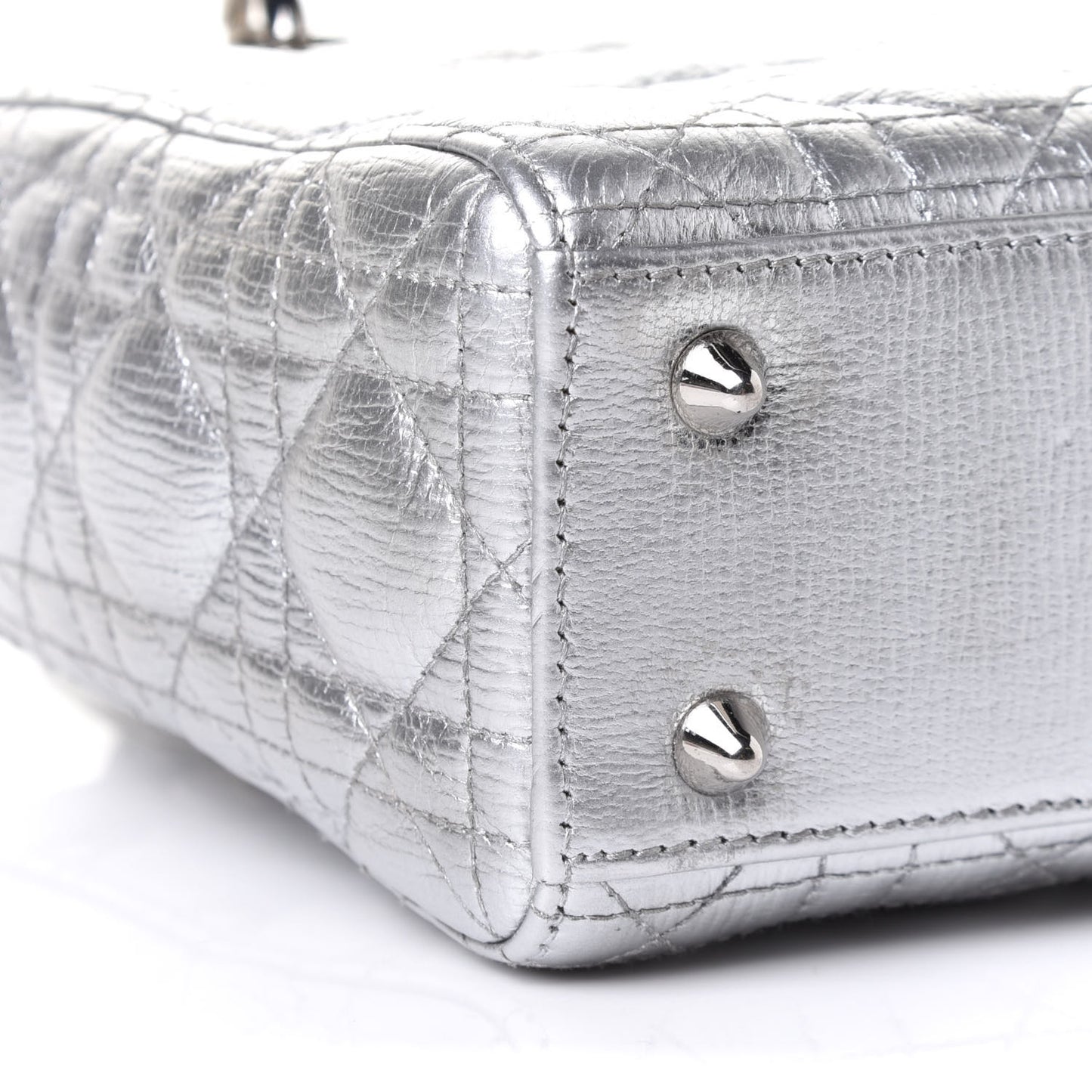 Metallic Grained Calfskin Cannage Small Lucky Badges My Lady Dior Silver