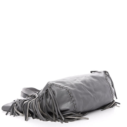 Valentino Garavani Grained Calfskin C-Rockee Fringe Tote Grey 3 of 15