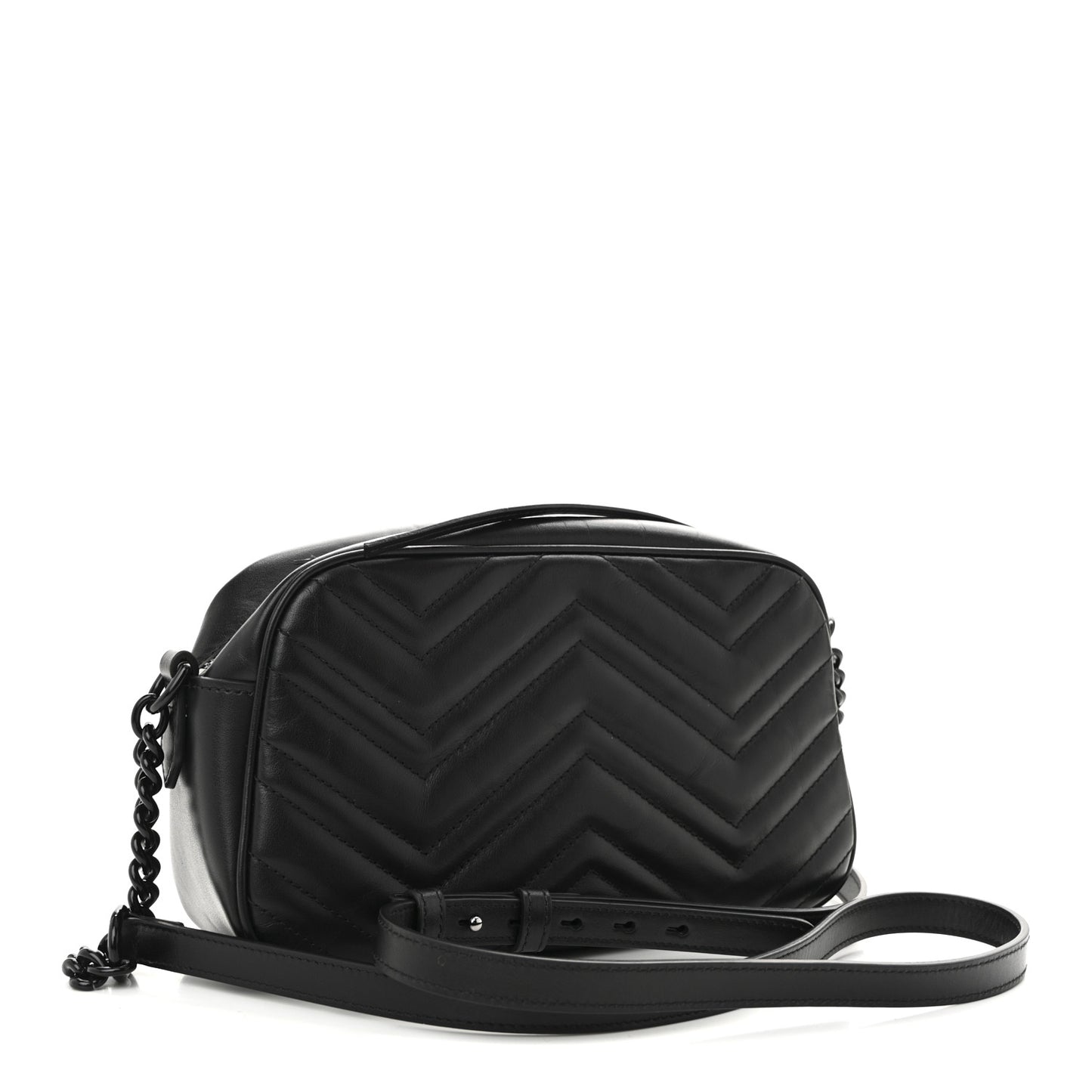 Calfskin Matelasse Monochrome Small GG Marmont Chain Shoulder Bag Black