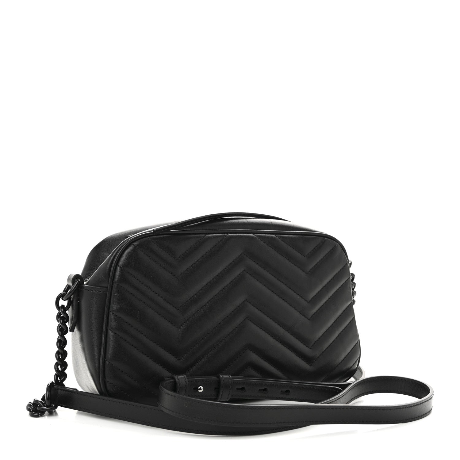 Gucci Calfskin Matelasse Monochrome Small GG Marmont Chain Shoulder Bag Black 3 of 10